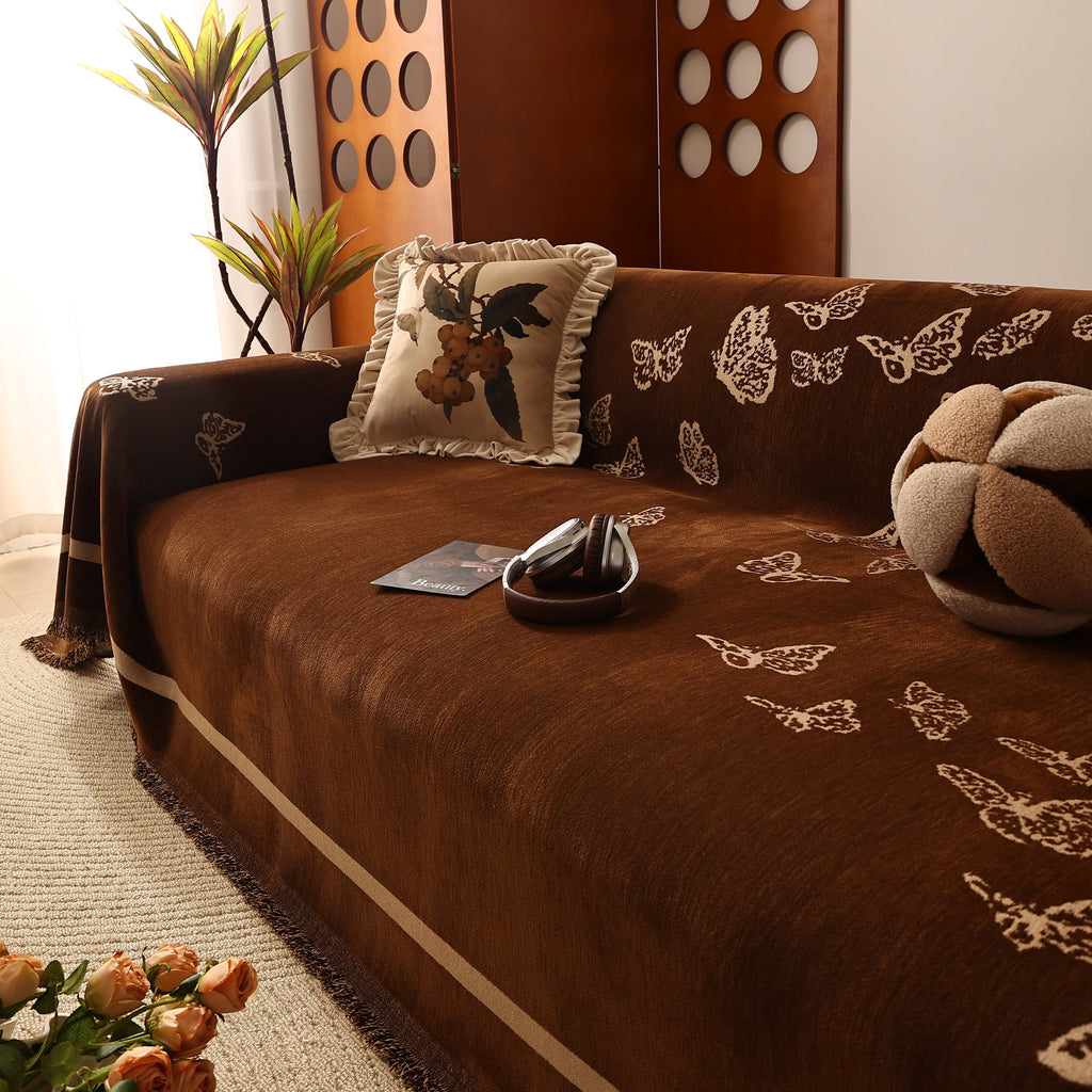 Butterfly Jacquard Soft Couch Blankets Cover for Couch Reversible Modern Sofa Slipcover Throw Covers