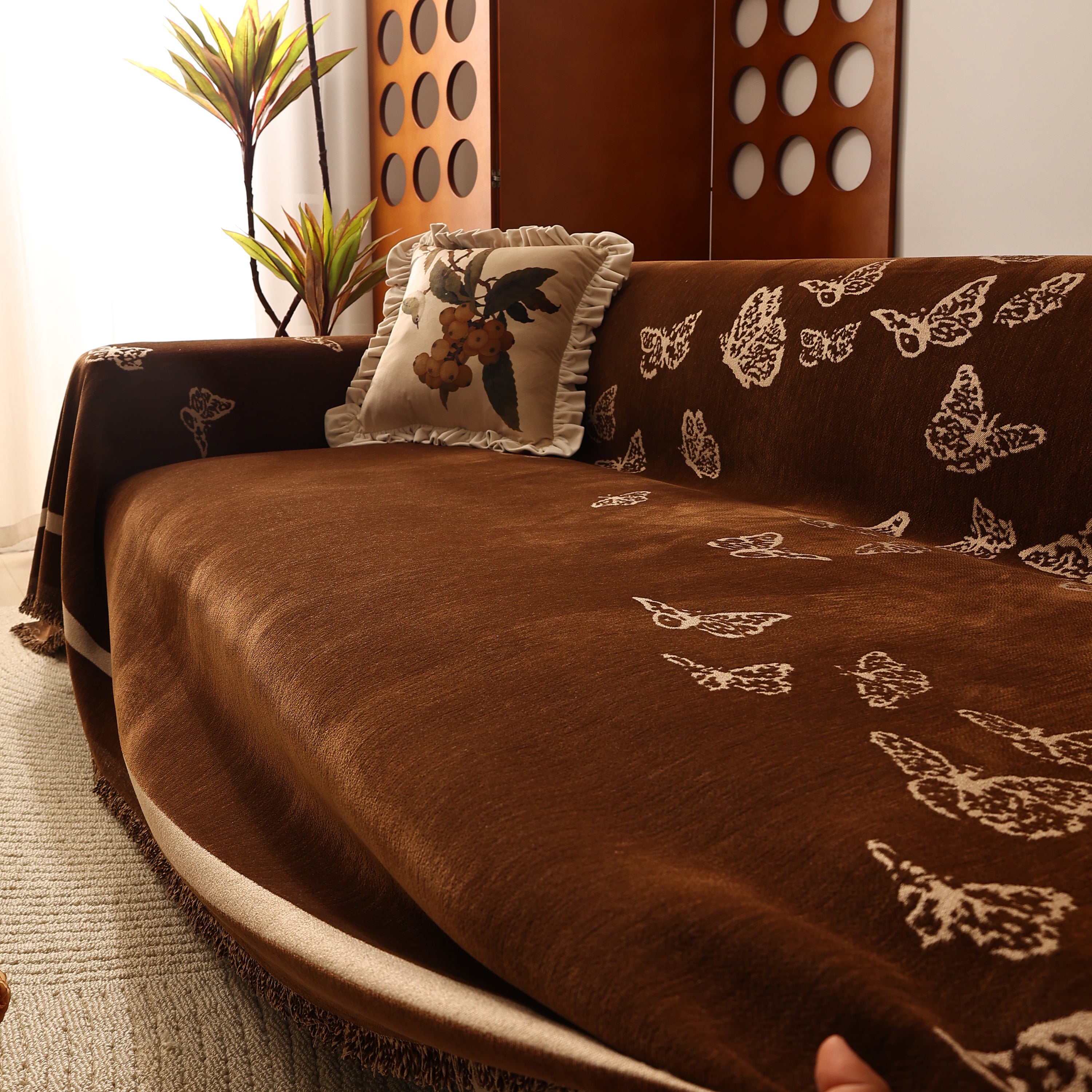 Butterfly Jacquard Soft Couch Blankets Cover for Couch Reversible Modern Sofa Slipcover Throw Covers