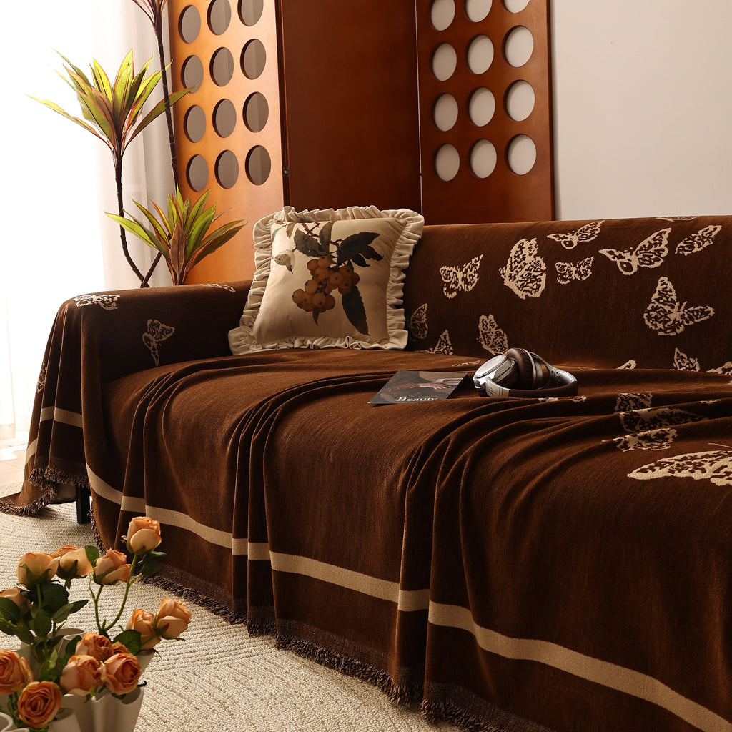 Butterfly Jacquard Soft Couch Blankets Cover for Couch Reversible Modern Sofa Slipcover Throw Covers