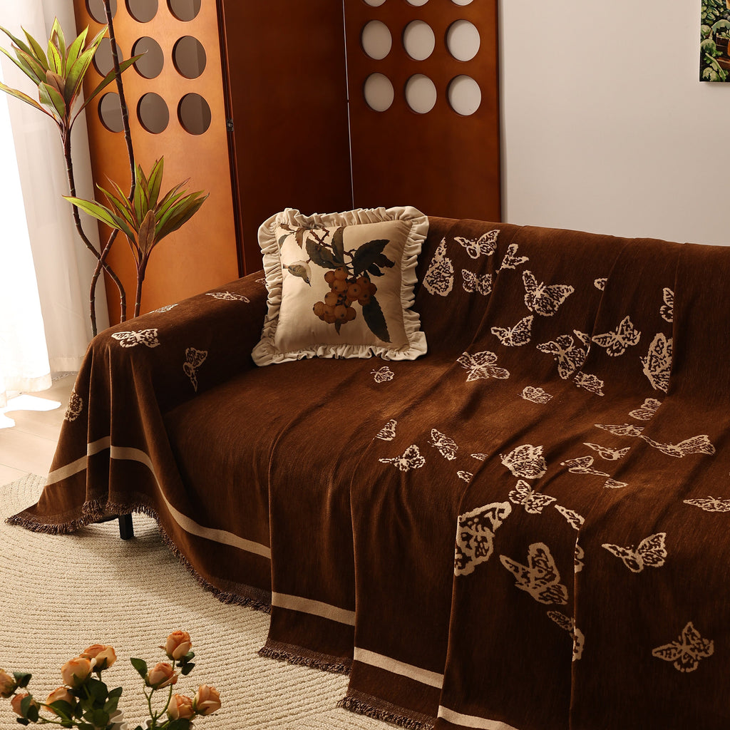 Butterfly Jacquard Soft Couch Blankets Cover for Couch Reversible Modern Sofa Slipcover Throw Covers
