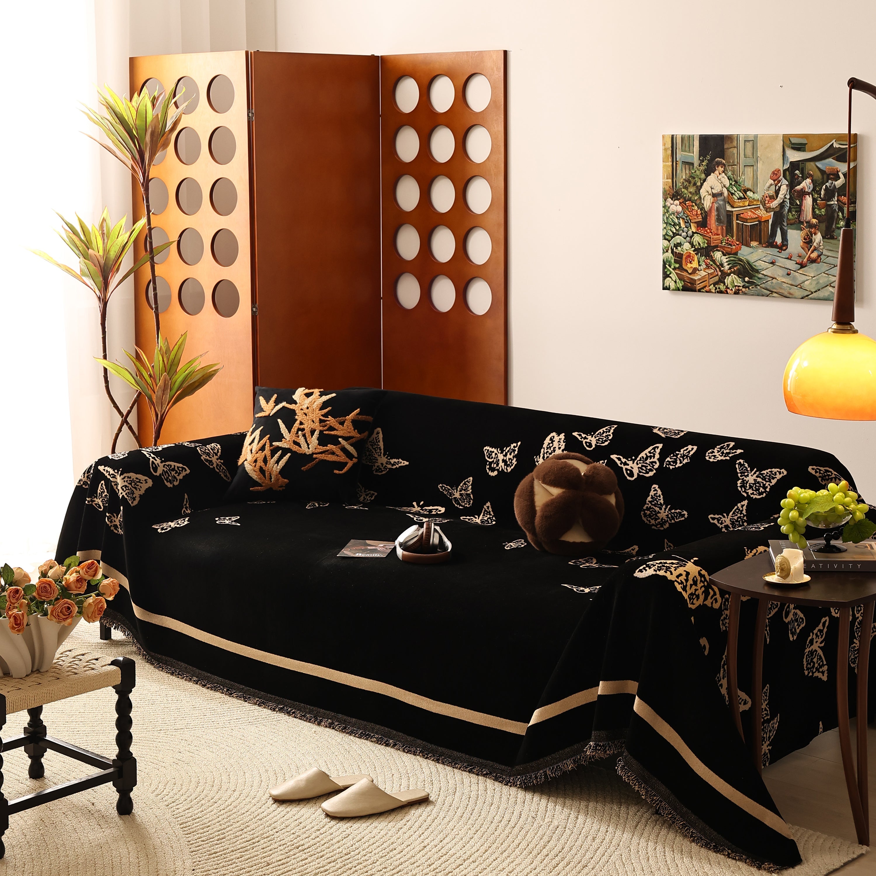 Butterfly Jacquard Soft Couch Blankets Cover for Couch Reversible Modern Sofa Slipcover Throw Covers