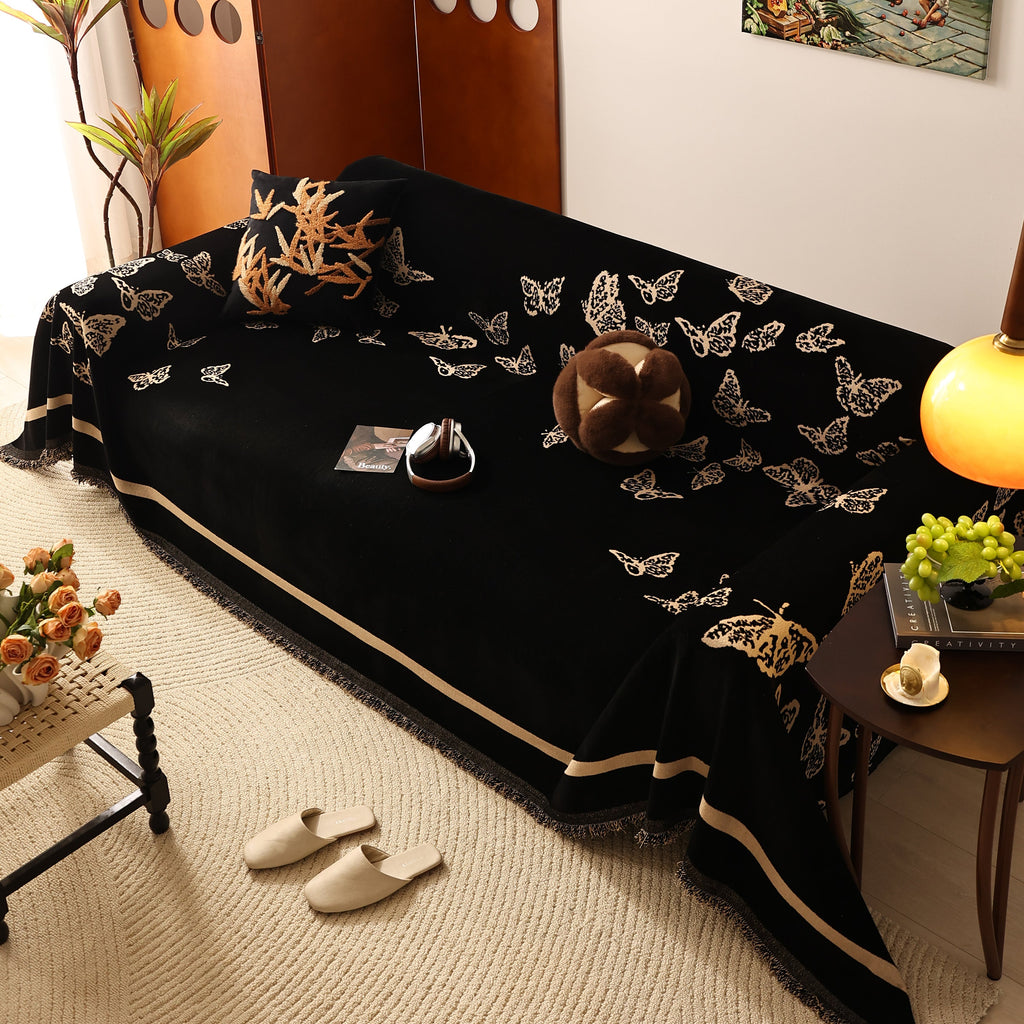 Butterfly Jacquard Soft Couch Blankets Cover for Couch Reversible Modern Sofa Slipcover Throw Covers