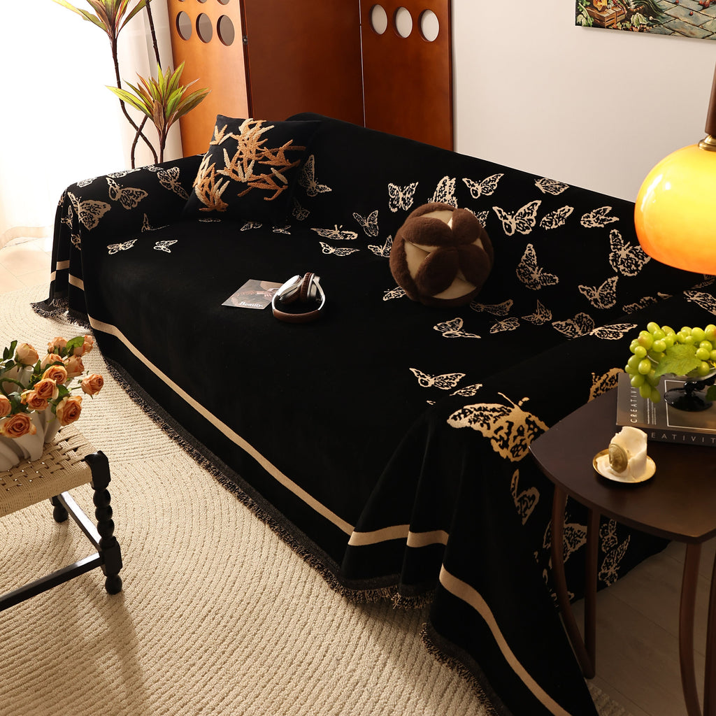 Butterfly Jacquard Soft Couch Blankets Cover for Couch Reversible Modern Sofa Slipcover Throw Covers