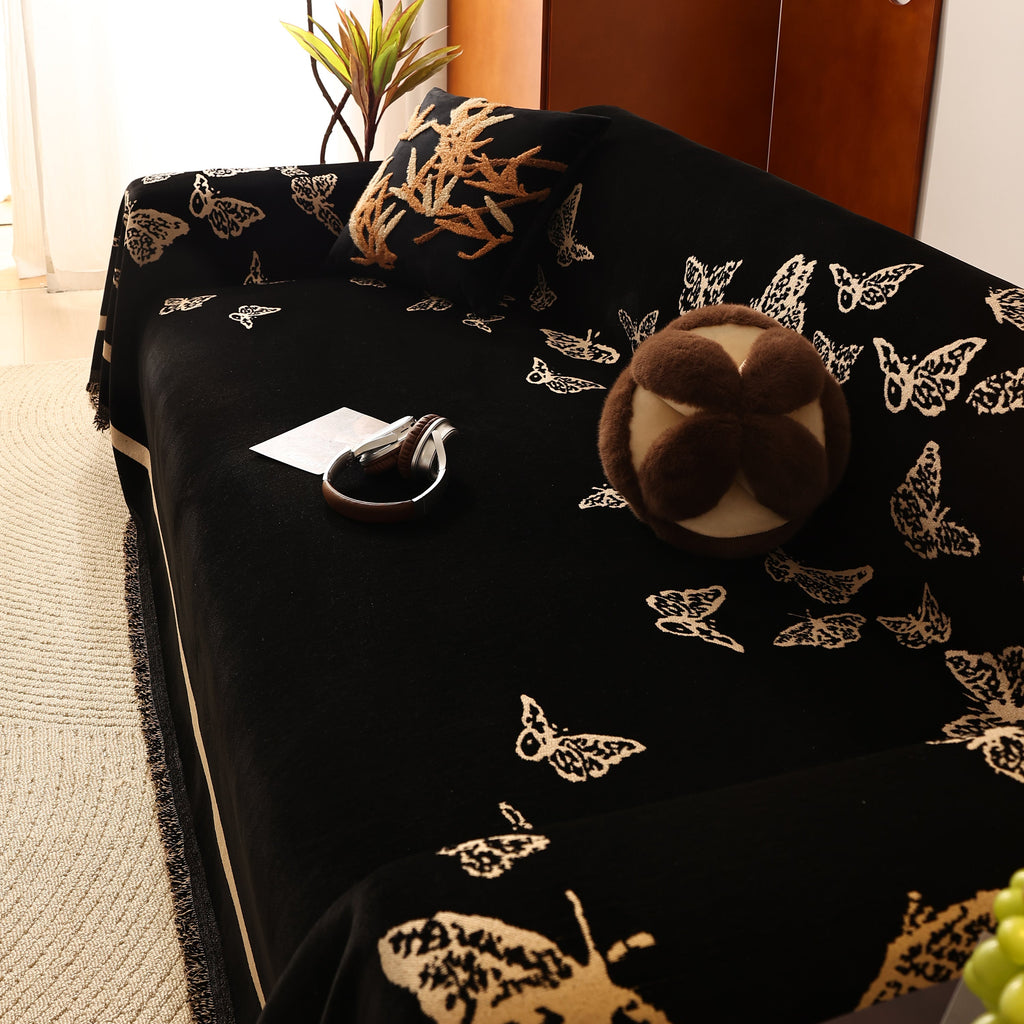 Butterfly Jacquard Soft Couch Blankets Cover for Couch Reversible Modern Sofa Slipcover Throw Covers