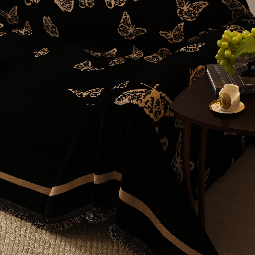 Butterfly Jacquard Soft Couch Blankets Cover for Couch Reversible Modern Sofa Slipcover Throw Covers