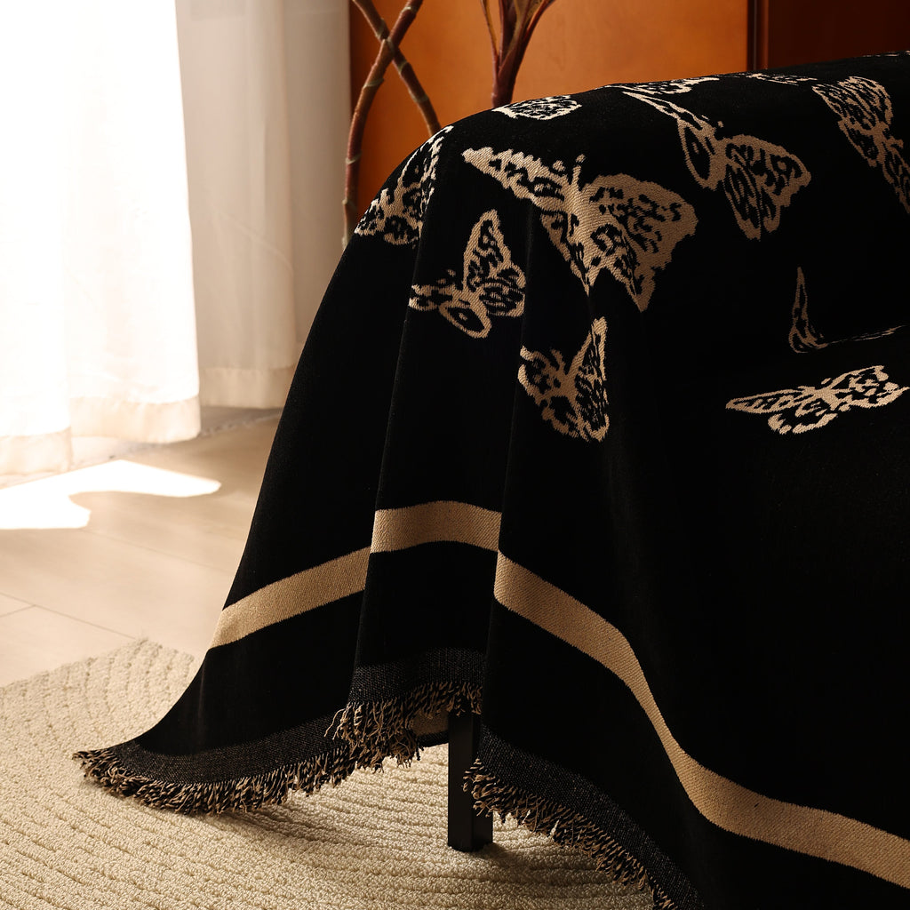 Butterfly Jacquard Soft Couch Blankets Cover for Couch Reversible Modern Sofa Slipcover Throw Covers