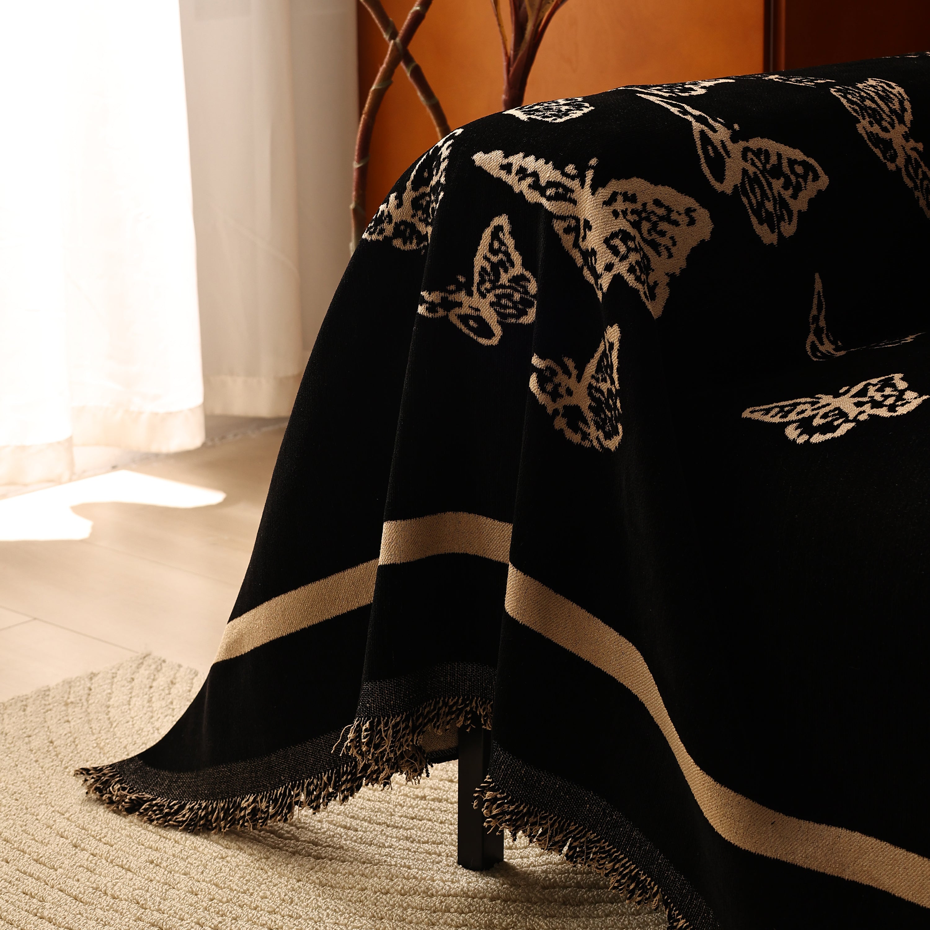 Butterfly Jacquard Soft Couch Blankets Cover for Couch Reversible Modern Sofa Slipcover Throw Covers