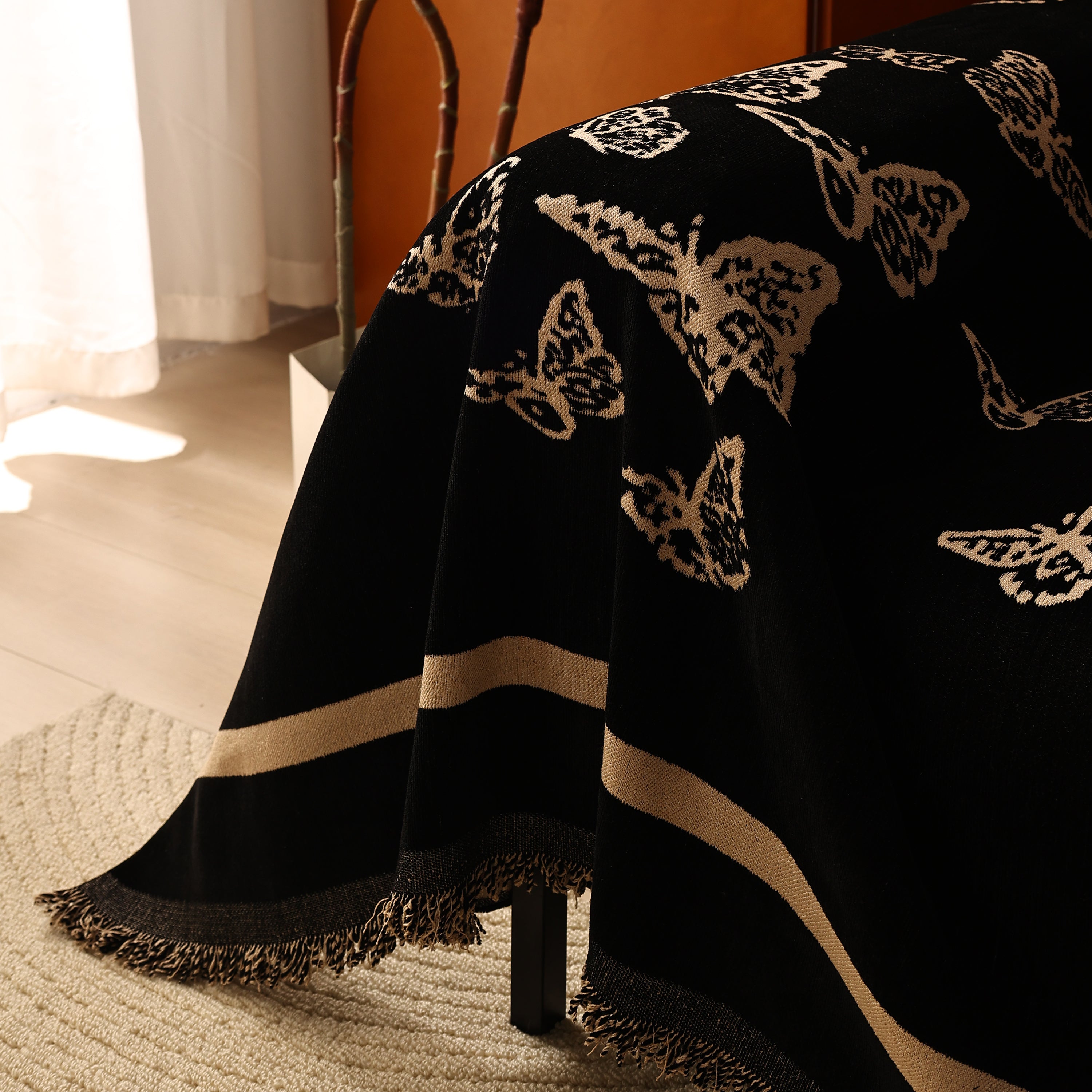 Butterfly Jacquard Soft Couch Blankets Cover for Couch Reversible Modern Sofa Slipcover Throw Covers