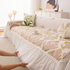 Botanical Sofa Cover with Chiffon Skirt, Floral Couch Throw Blanket for All-Season