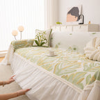 Botanical Sofa Cover with Chiffon Skirt, Floral Couch Throw Blanket for All-Season
