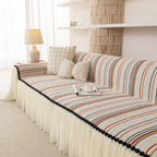 Boho Striped Couch Cover with Sheer Ruffle Skirt, Decorative Couch Throw Blanket
