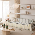 Boho Striped Couch Cover with Sheer Ruffle Skirt, Decorative Couch Throw Blanket