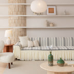 Boho Striped Couch Cover with Sheer Ruffle Skirt, Decorative Couch Throw Blanket