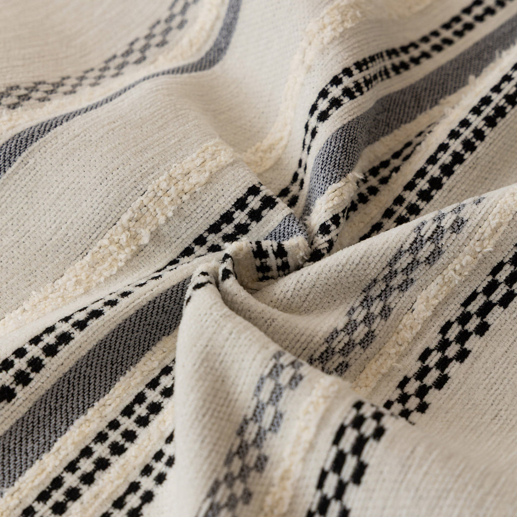 Boho Striped Couch Cover with Sheer Ruffle Skirt, Decorative Couch Throw Blanket
