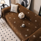 Chenille Camellia Floral Sofa Throw Cover Couch Blanket with Striped Jacquard