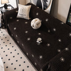 Chenille Camellia Floral Sofa Throw Cover Couch Blanket with Striped Jacquard