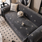 Chenille Camellia Floral Sofa Throw Cover Couch Blanket with Striped Jacquard