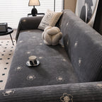 Chenille Camellia Floral Sofa Throw Cover Couch Blanket with Striped Jacquard