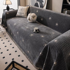 Chenille Camellia Floral Sofa Throw Cover Couch Blanket with Striped Jacquard