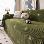 Chenille Camellia Floral Sofa Throw Cover Couch Blanket with Striped Jacquard