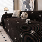 Chenille Camellia Floral Sofa Throw Cover Couch Blanket with Striped Jacquard