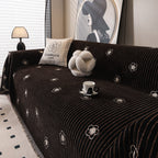 Chenille Camellia Floral Sofa Throw Cover Couch Blanket with Striped Jacquard