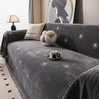Chenille Camellia Floral Sofa Throw Cover Couch Blanket with Striped Jacquard