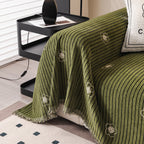 Chenille Camellia Floral Sofa Throw Cover Couch Blanket with Striped Jacquard