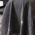 Chenille Camellia Floral Sofa Throw Cover Couch Blanket with Striped Jacquard