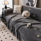 Chenille Camellia Floral Sofa Throw Cover Couch Blanket with Striped Jacquard