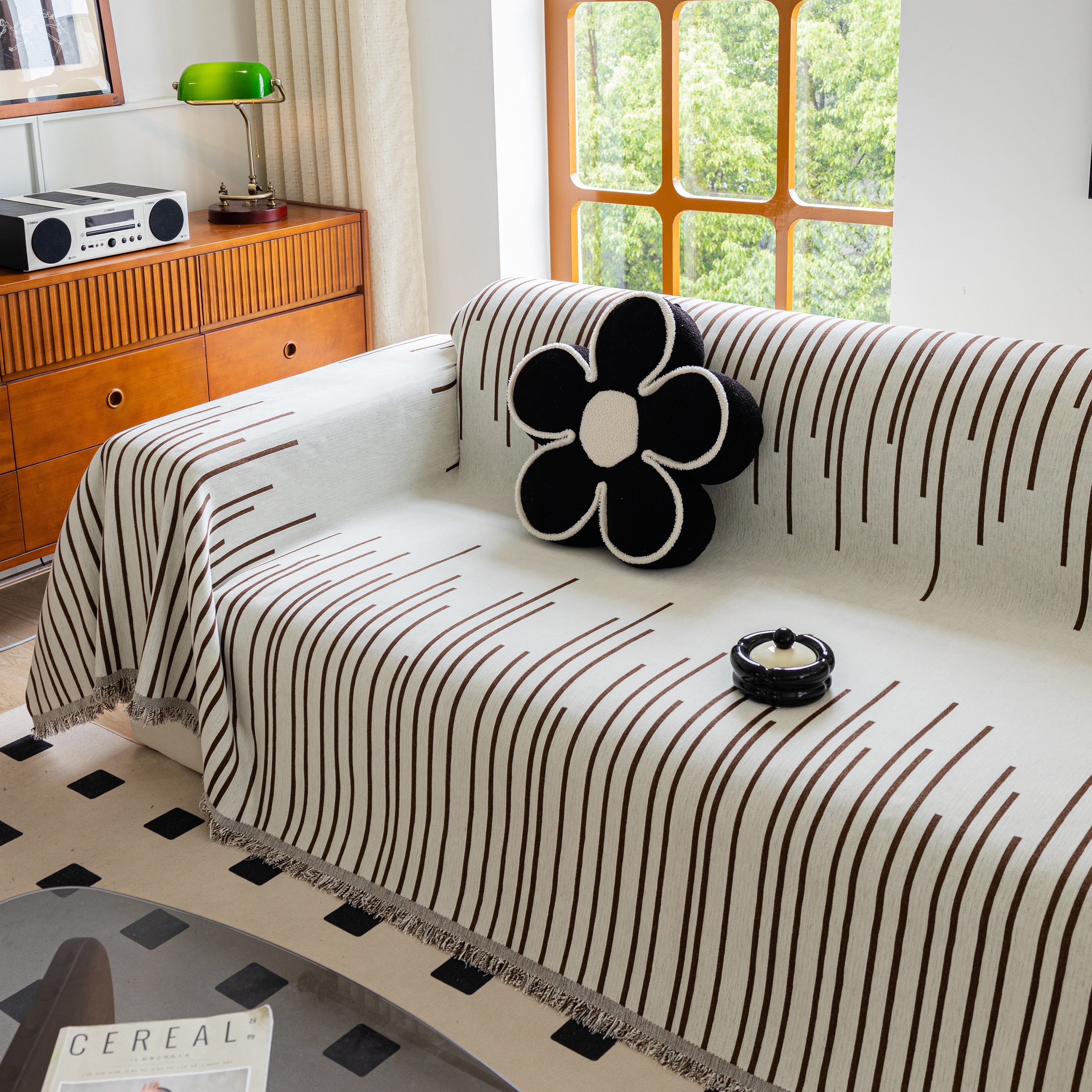 Boho Striped Jacquard Throw Sofa Slipcover Chenille Sofa Throws for Couches for Pets Kids Home Decor