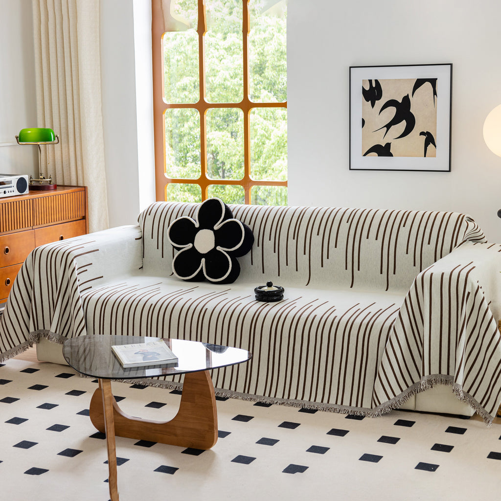 Boho Striped Jacquard Throw Sofa Slipcover Chenille Sofa Throws for Couches for Pets Kids Home Decor