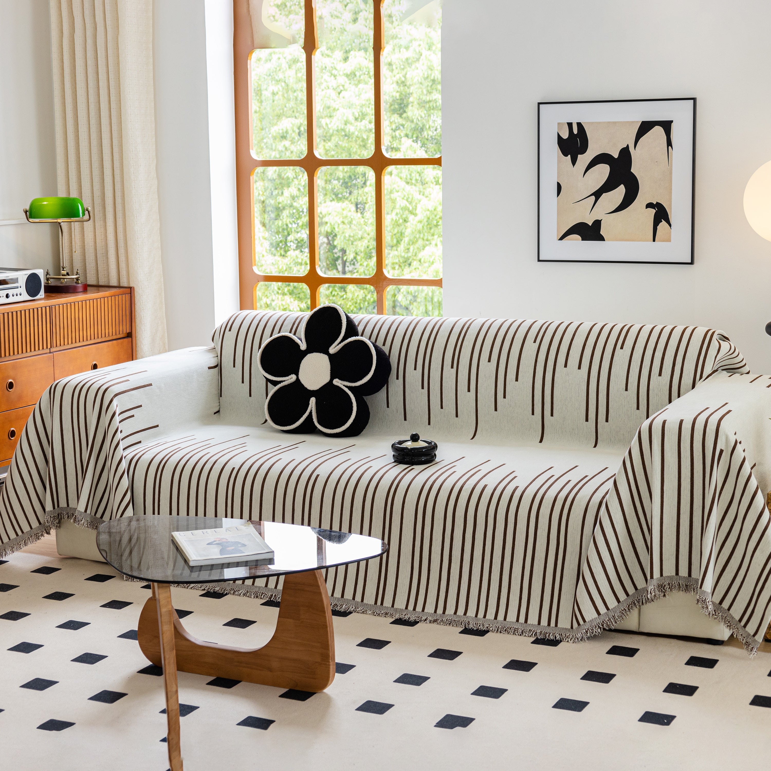 Boho Striped Jacquard Throw Sofa Slipcover Chenille Sofa Throws for Couches for Pets Kids Home Decor