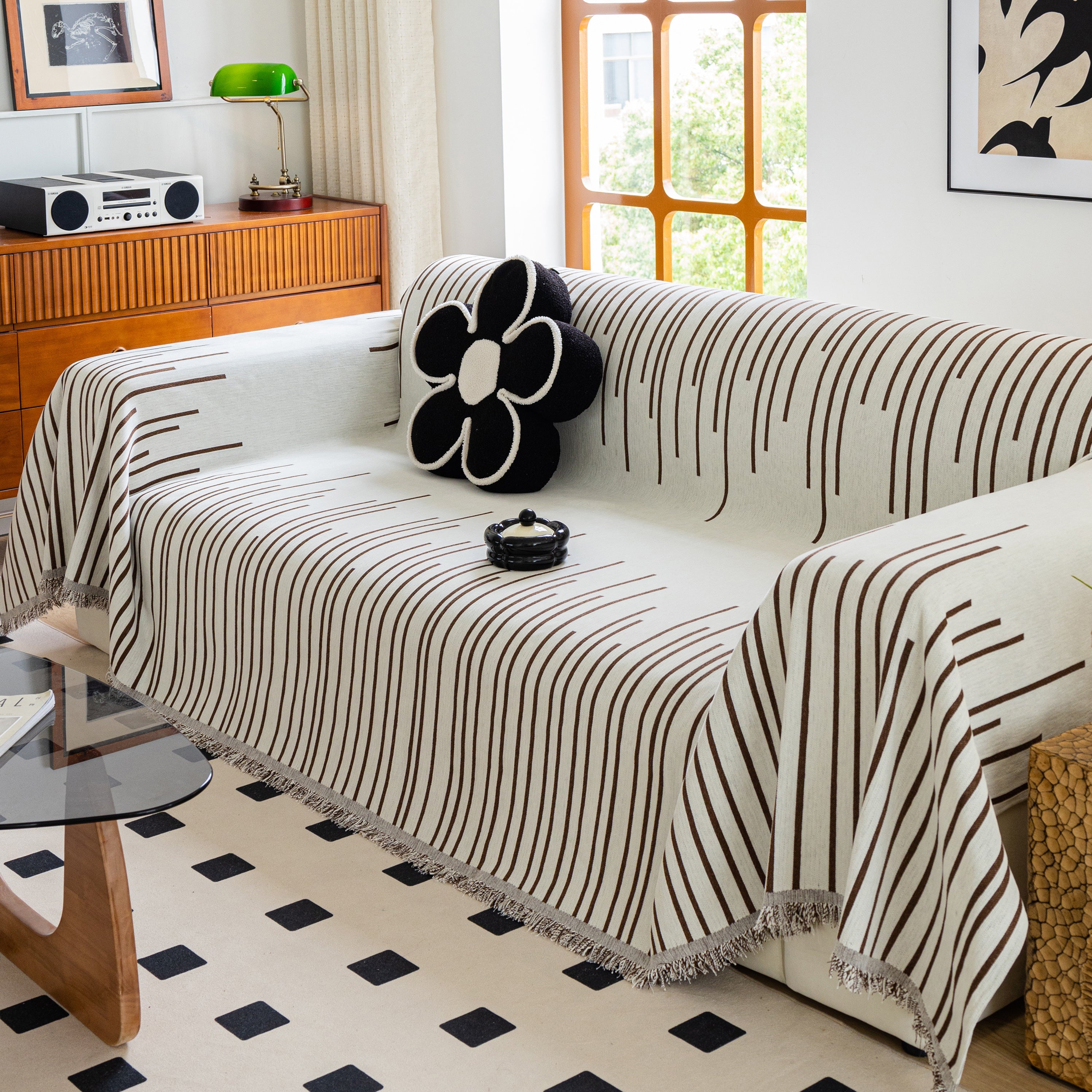 Boho Striped Jacquard Throw Sofa Slipcover Chenille Sofa Throws for Couches for Pets Kids Home Decor