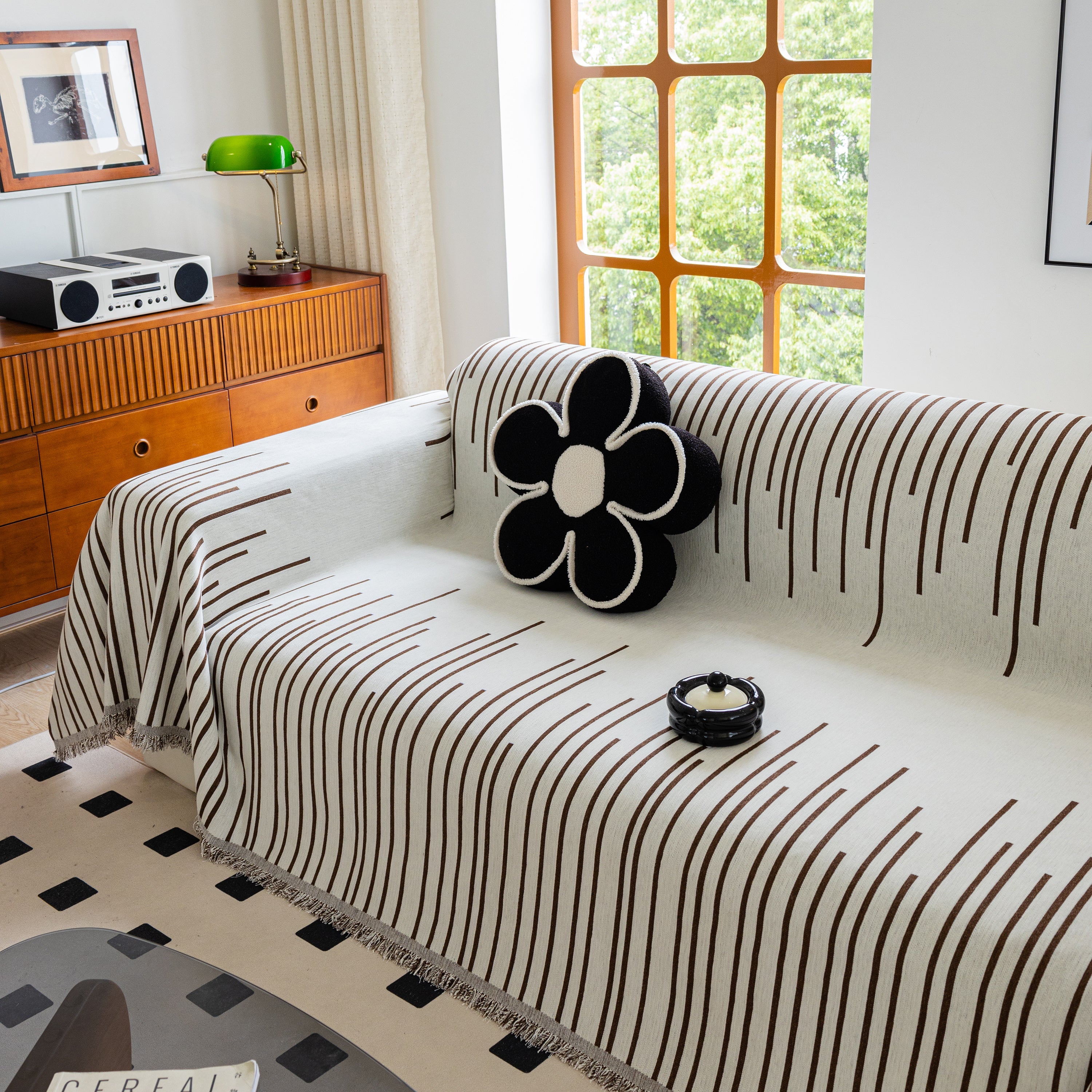 Boho Striped Jacquard Throw Sofa Slipcover Chenille Sofa Throws for Couches for Pets Kids Home Decor