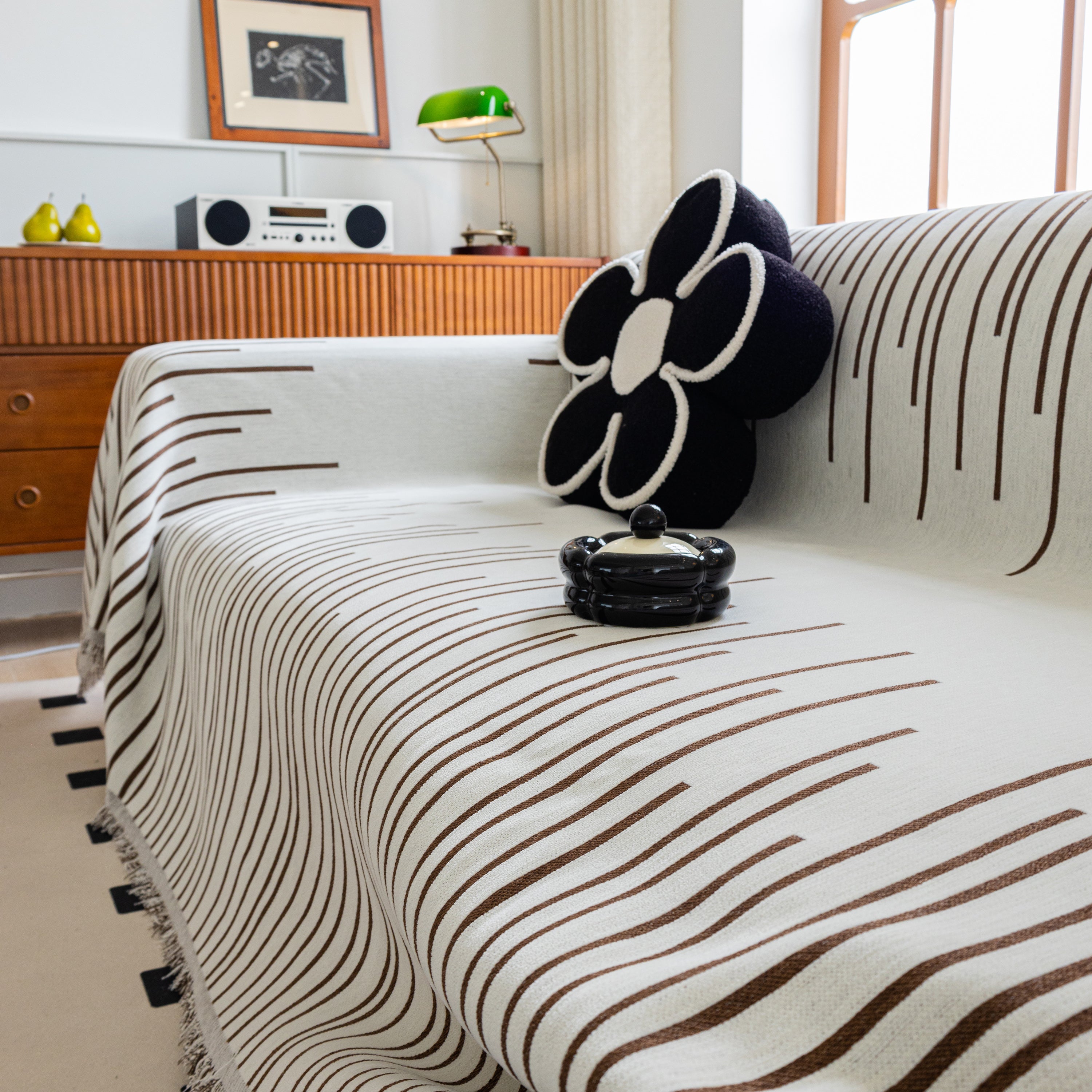 Boho Striped Jacquard Throw Sofa Slipcover Chenille Sofa Throws for Couches for Pets Kids Home Decor