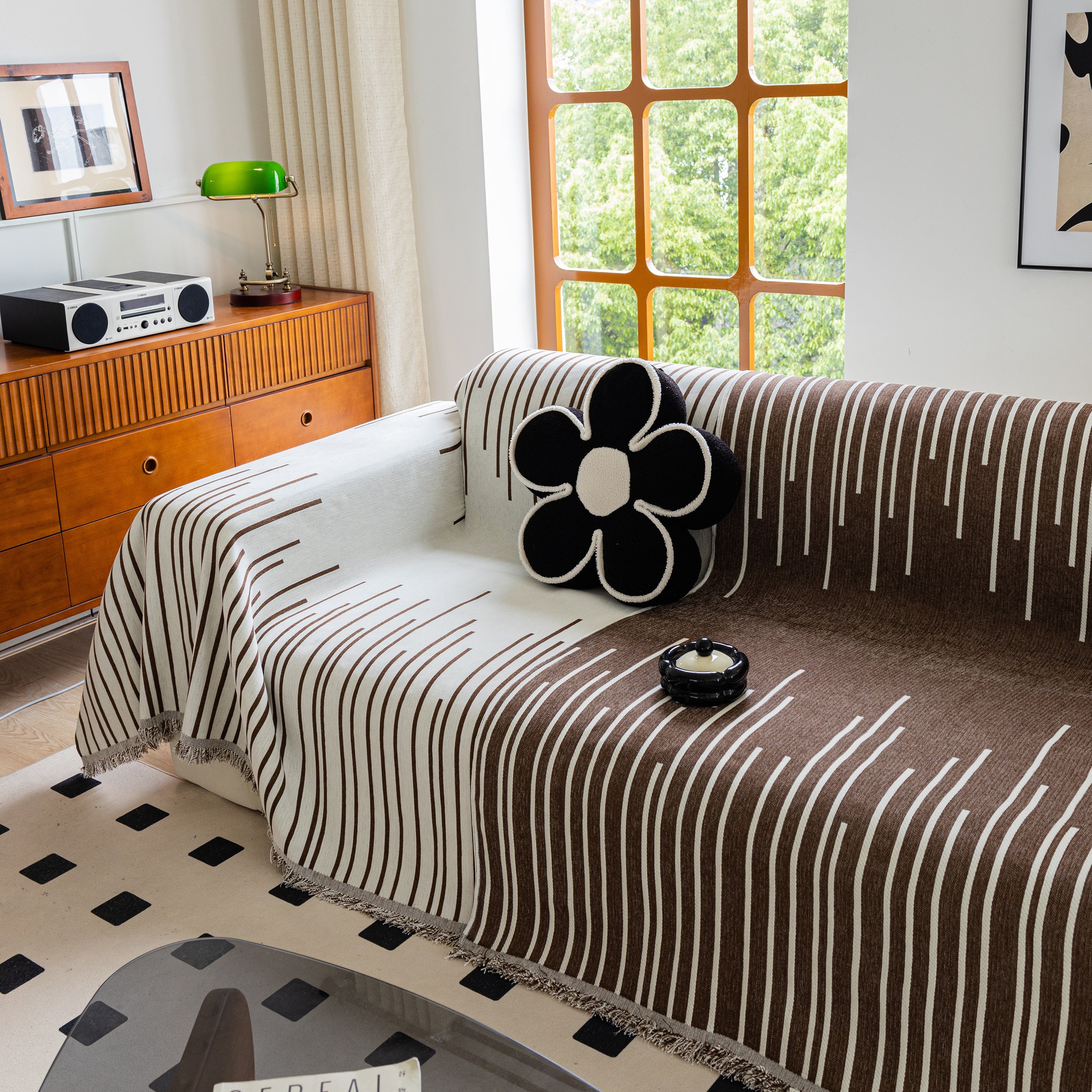 Boho Striped Jacquard Throw Sofa Slipcover Chenille Sofa Throws for Couches for Pets Kids Home Decor