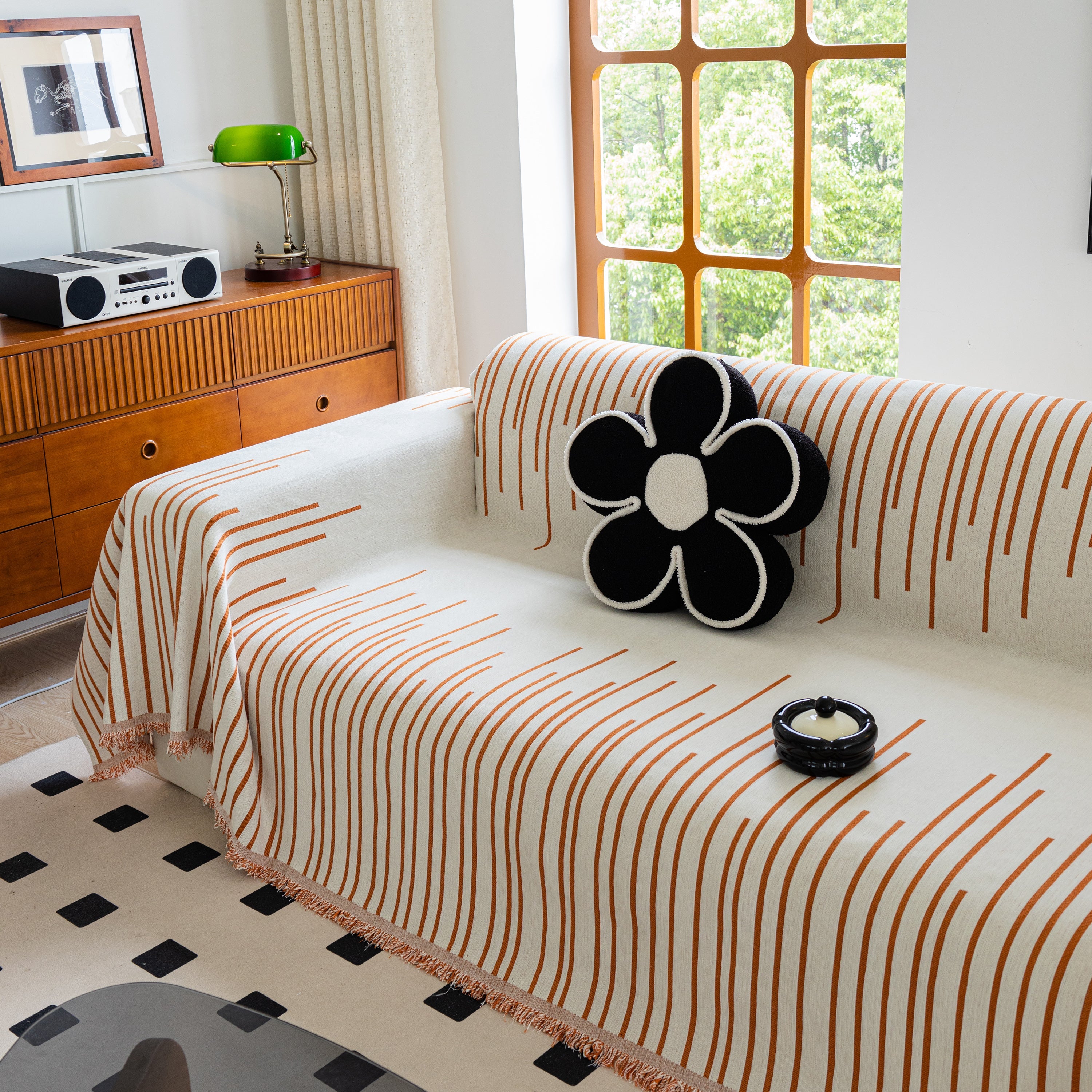 Boho Striped Jacquard Throw Sofa Slipcover Chenille Sofa Throws for Couches for Pets Kids Home Decor