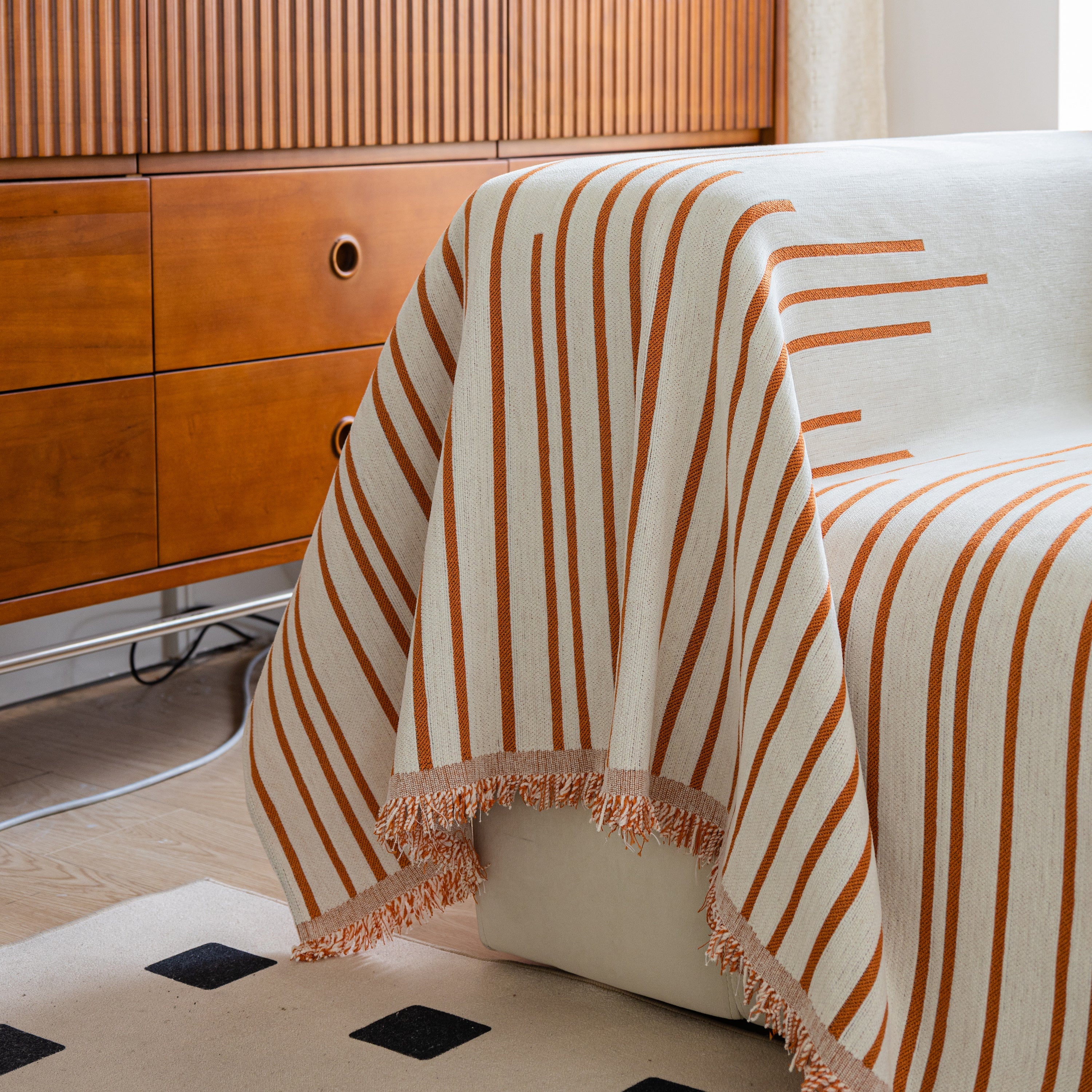 Boho Striped Jacquard Throw Sofa Slipcover Chenille Sofa Throws for Couches for Pets Kids Home Decor