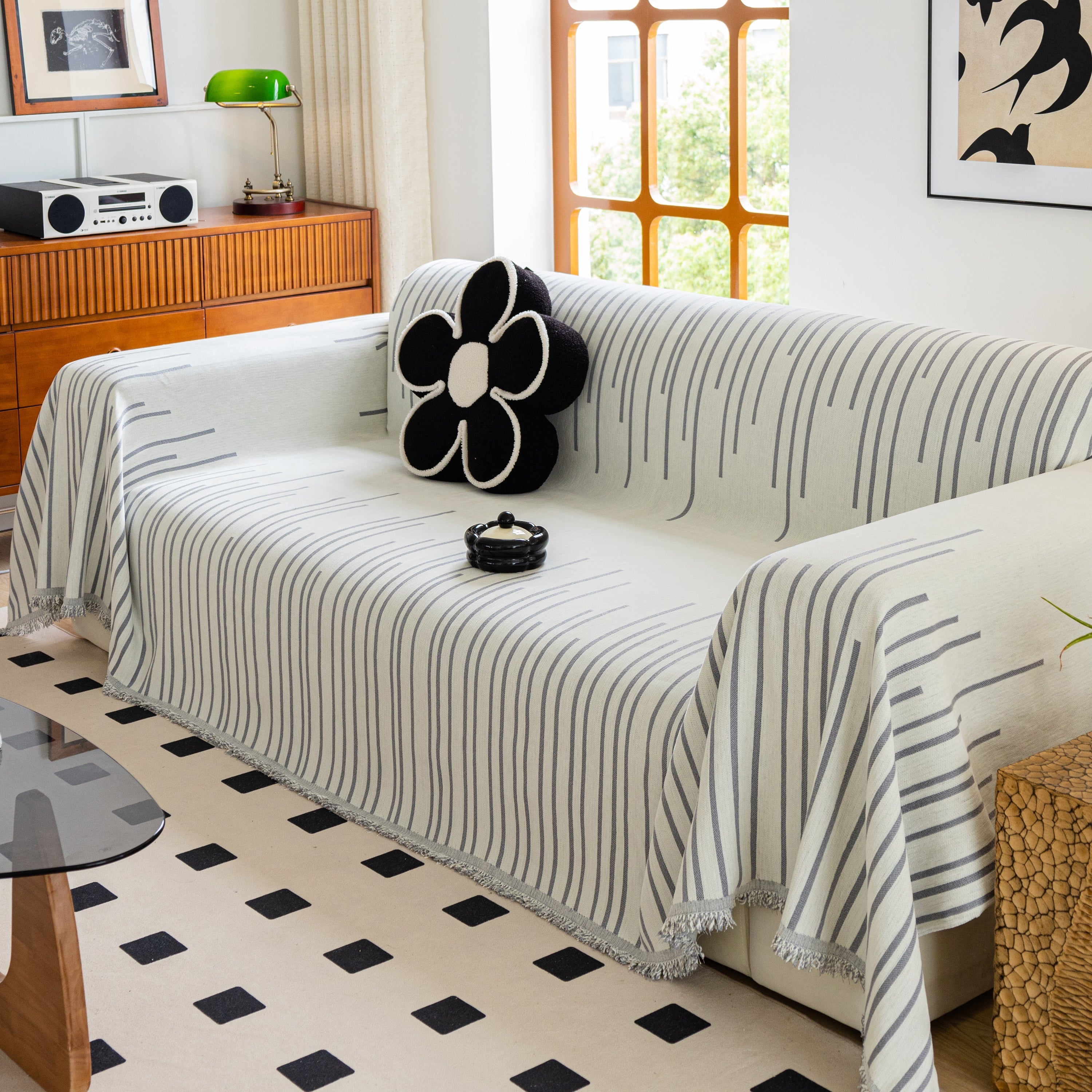 Boho Striped Jacquard Throw Sofa Slipcover Chenille Sofa Throws for Couches for Pets Kids Home Decor