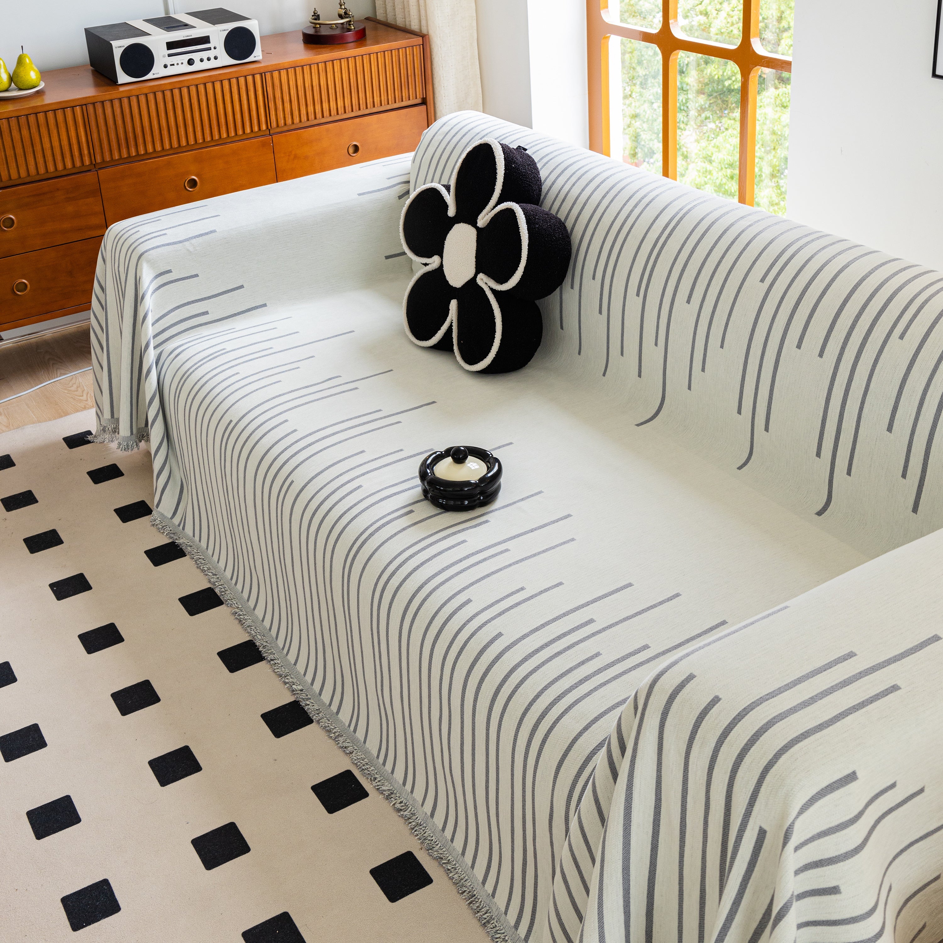 Boho Striped Jacquard Throw Sofa Slipcover Chenille Sofa Throws for Couches for Pets Kids Home Decor