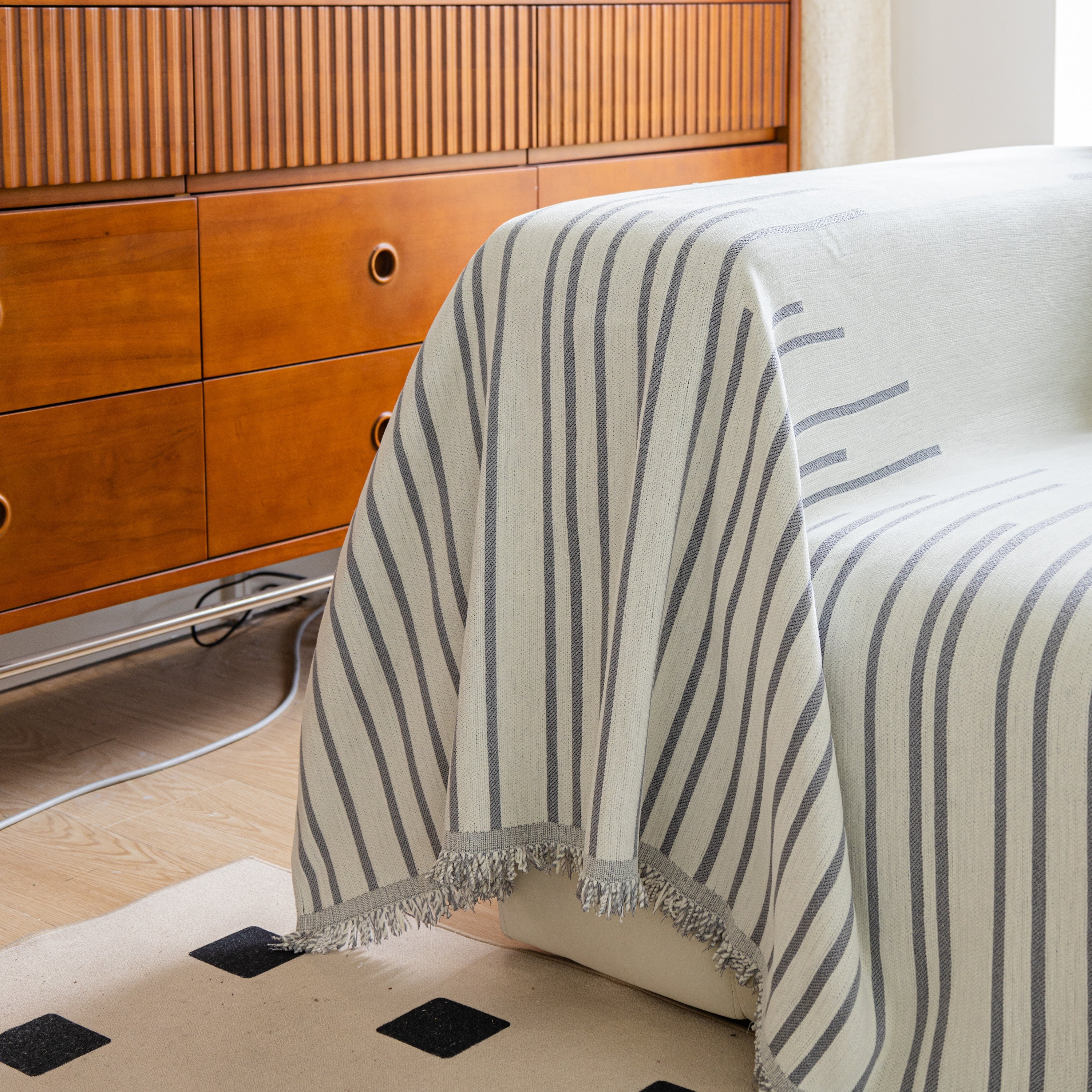 Boho Striped Jacquard Throw Sofa Slipcover Chenille Sofa Throws for Couches for Pets Kids Home Decor