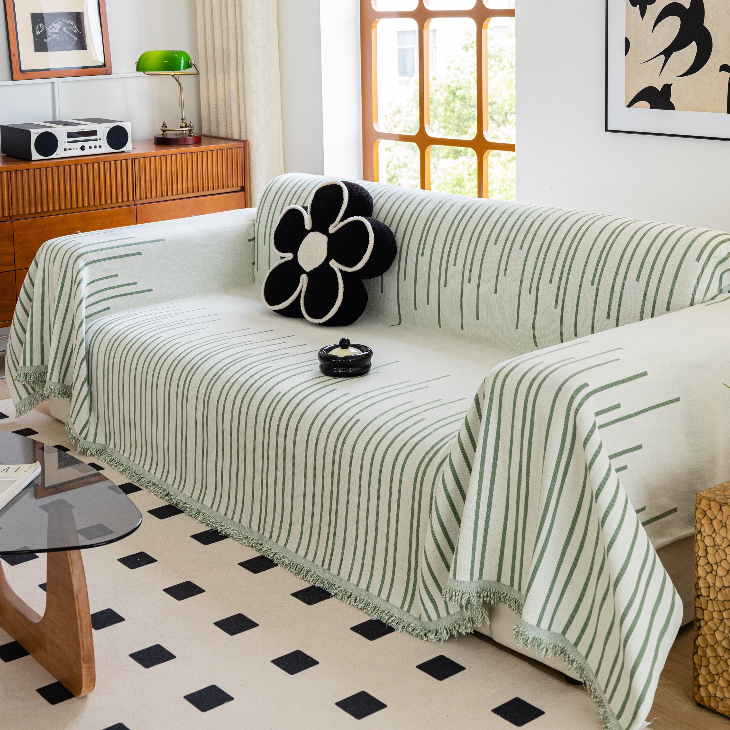 Boho Striped Jacquard Throw Sofa Slipcover Chenille Sofa Throws for Couches for Pets Kids Home Decor