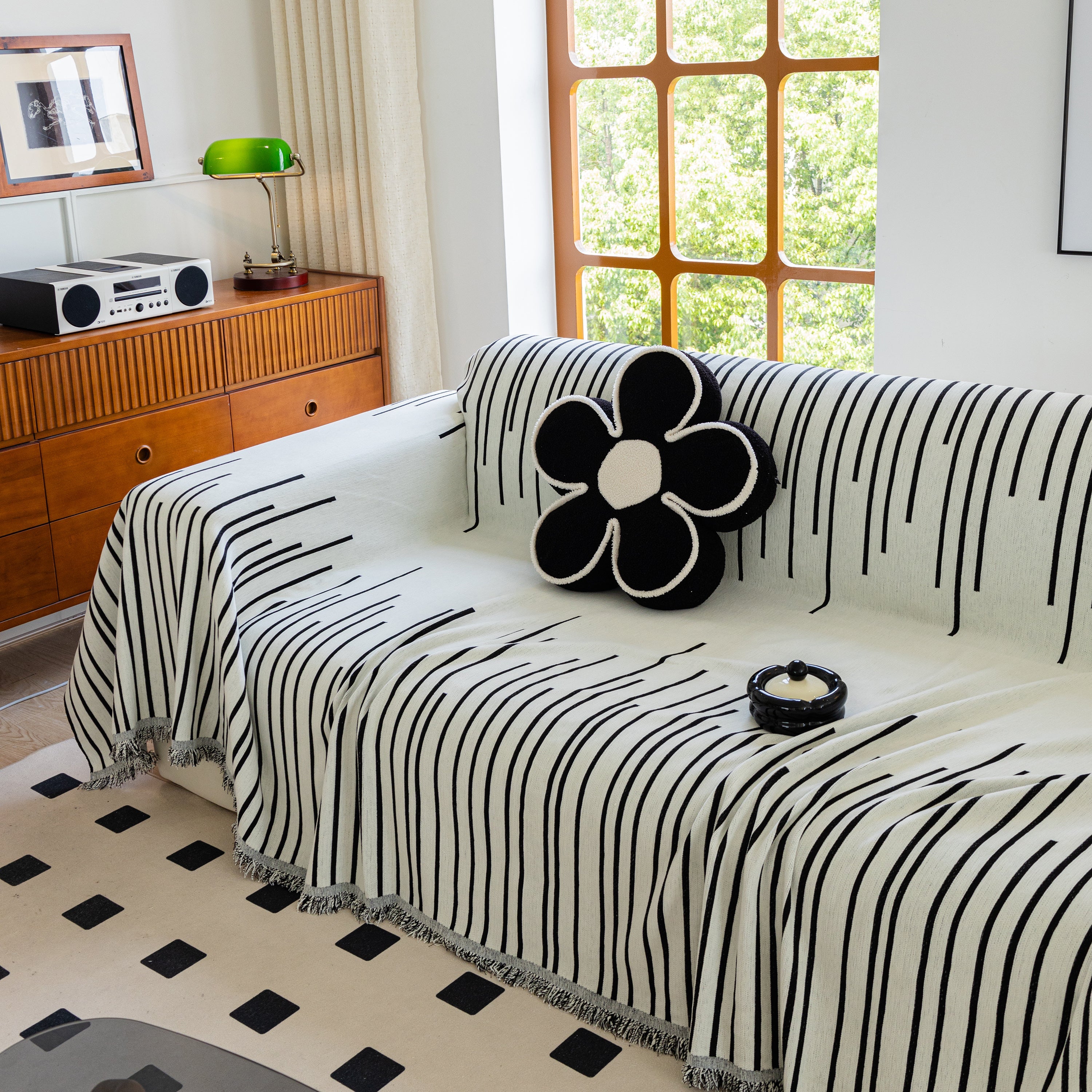Boho Striped Jacquard Throw Sofa Slipcover Chenille Sofa Throws for Couches for Pets Kids Home Decor