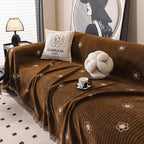 Chenille Camellia Floral Sofa Throw Cover Couch Blanket with Striped Jacquard
