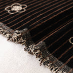 Chenille Camellia Floral Sofa Throw Cover Couch Blanket with Striped Jacquard