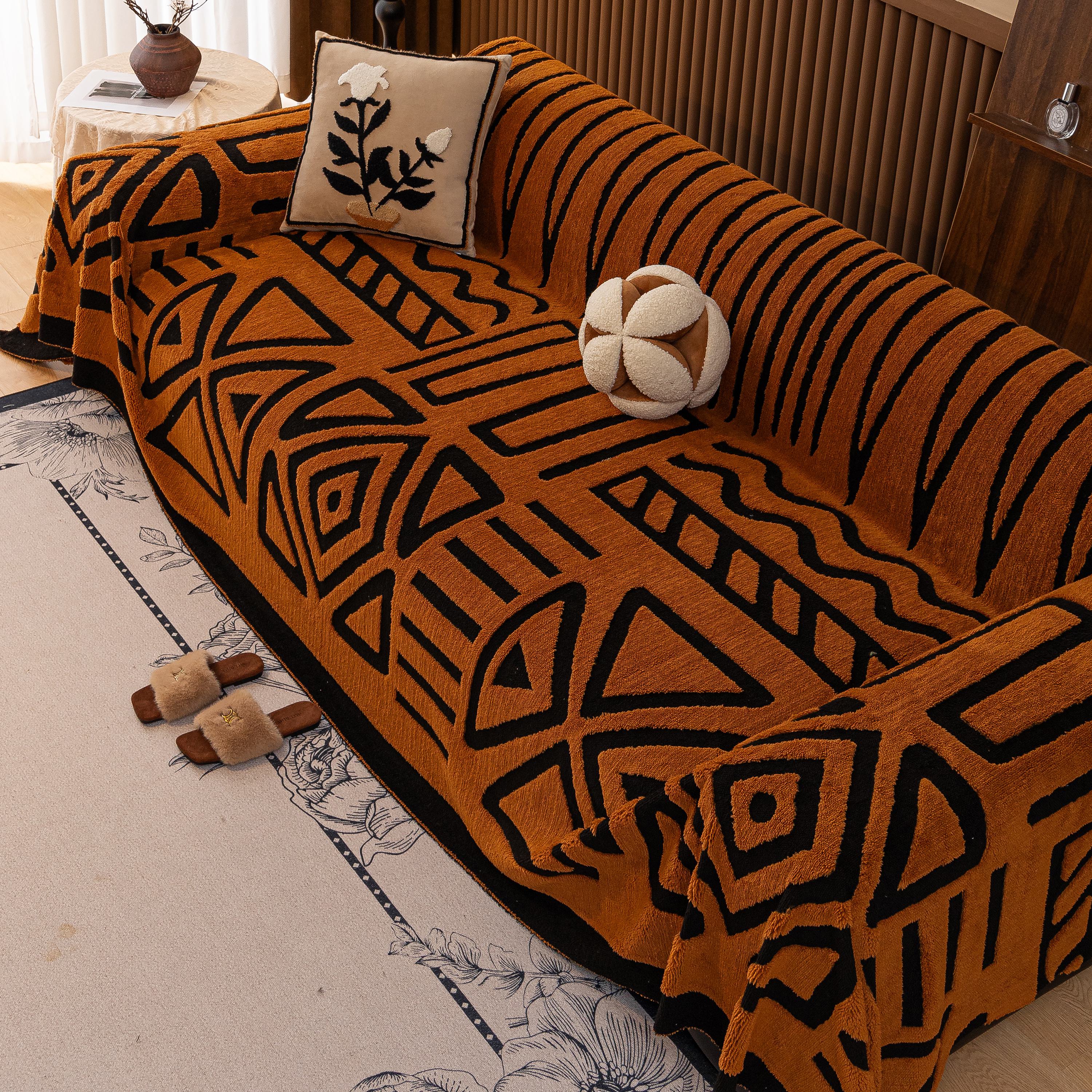 Boho Plush Couch Cover Bohemian Throw Blanket Decor Covers Sofa Chair Furniture Bed