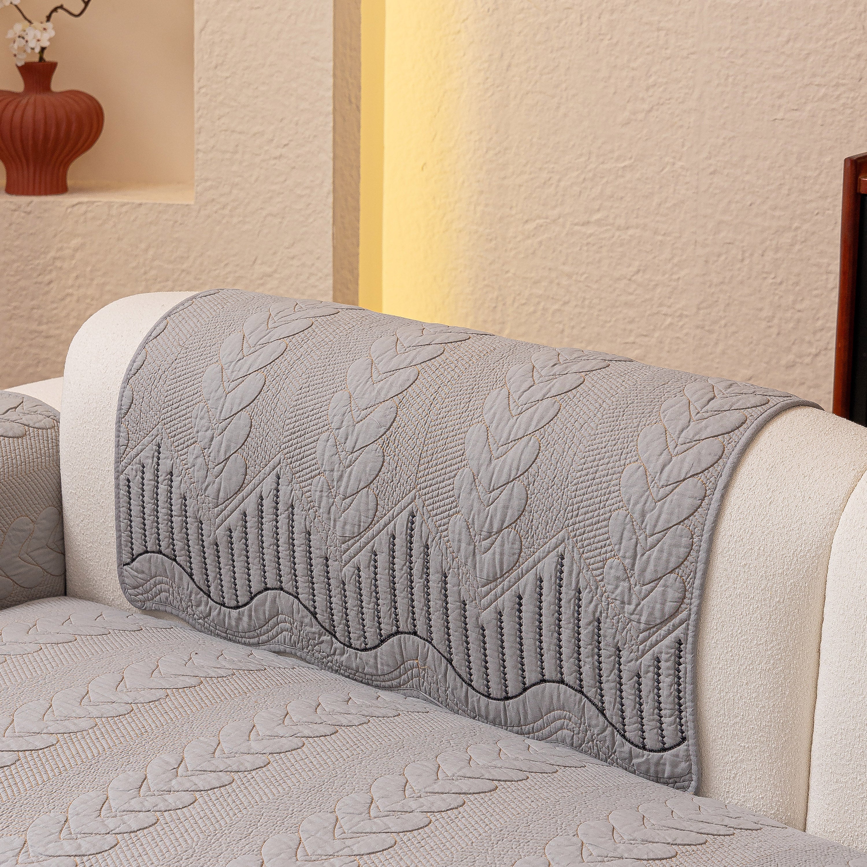 3D Quilted Thick Cotton Sofa Cover Non-Slip Couch Throw for Fabric & Leather Sofas