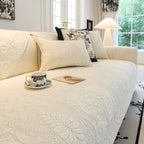 Baroque Floral Quilted Cotton Sofa Cover, Non-Slip Washable Couch Protector