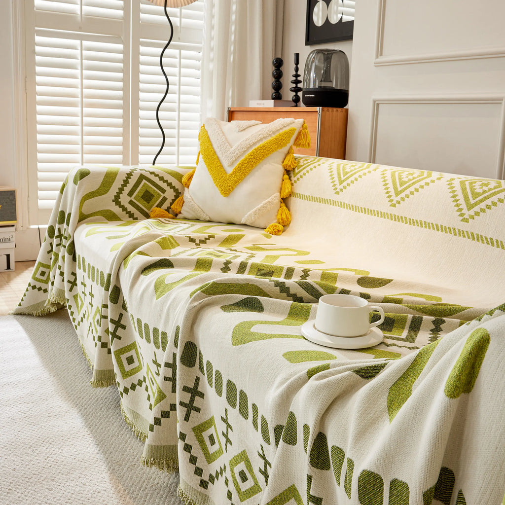 Boho Geometric Chenille Throw Sofa Cover Soft Textured Decorative Couch Blanket